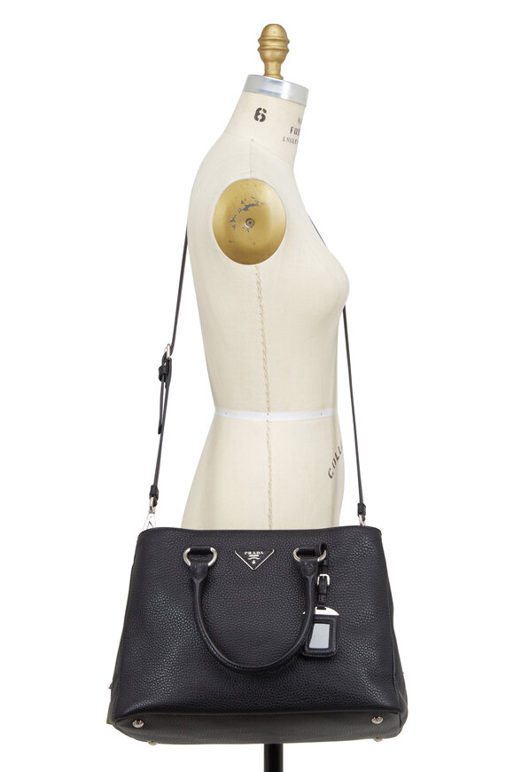 Prada - Black Daino Pebbled Leather Center Zip Tote