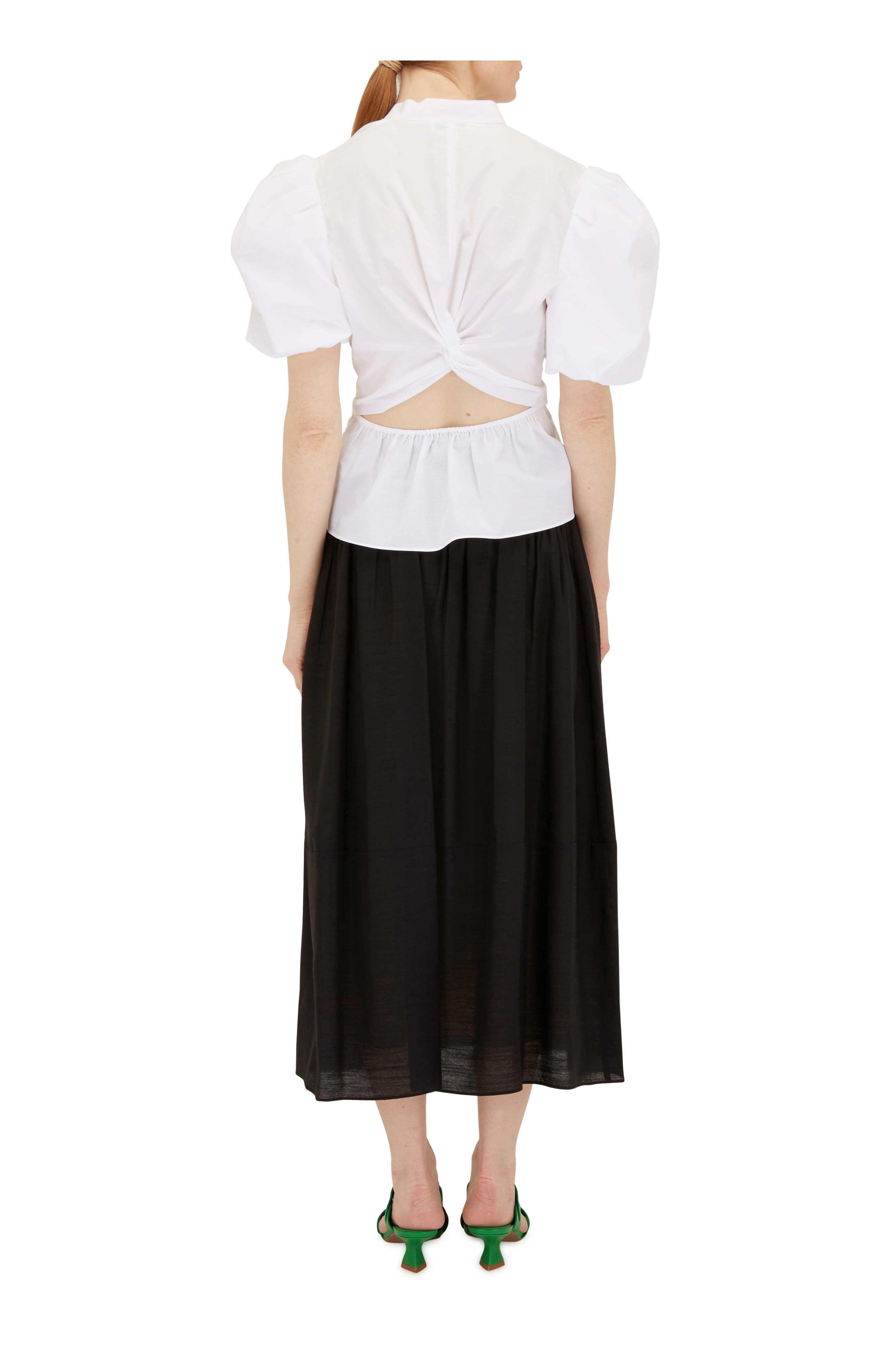 Vince - Black Smocked Tiered Midi Skirt