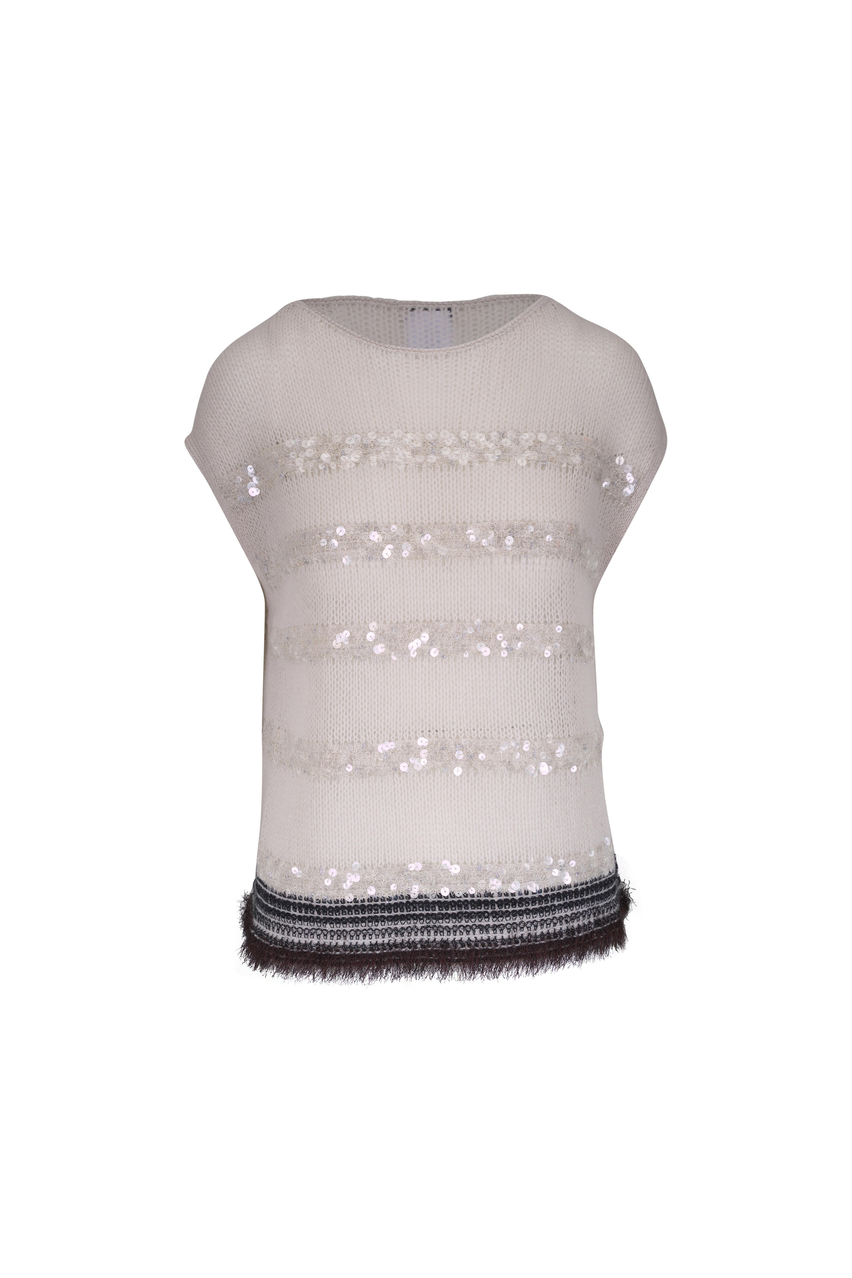 Lafayette 148 New York - Pearl Multi Metallic Stripe Cashmere Sweater Tank