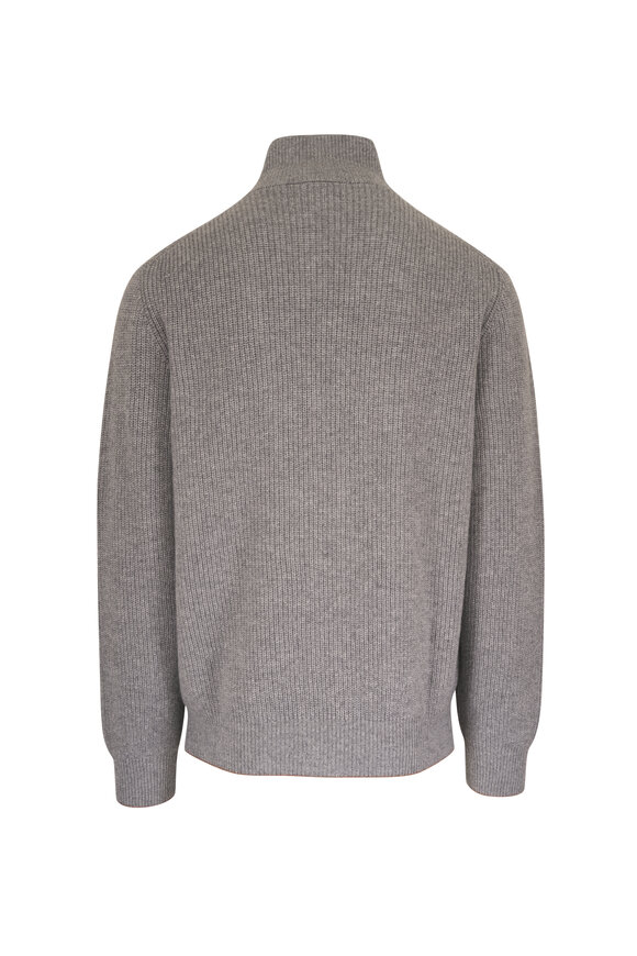Canali Gray Ribbed Wool & Cashmere Full Zip Sweater - view 2