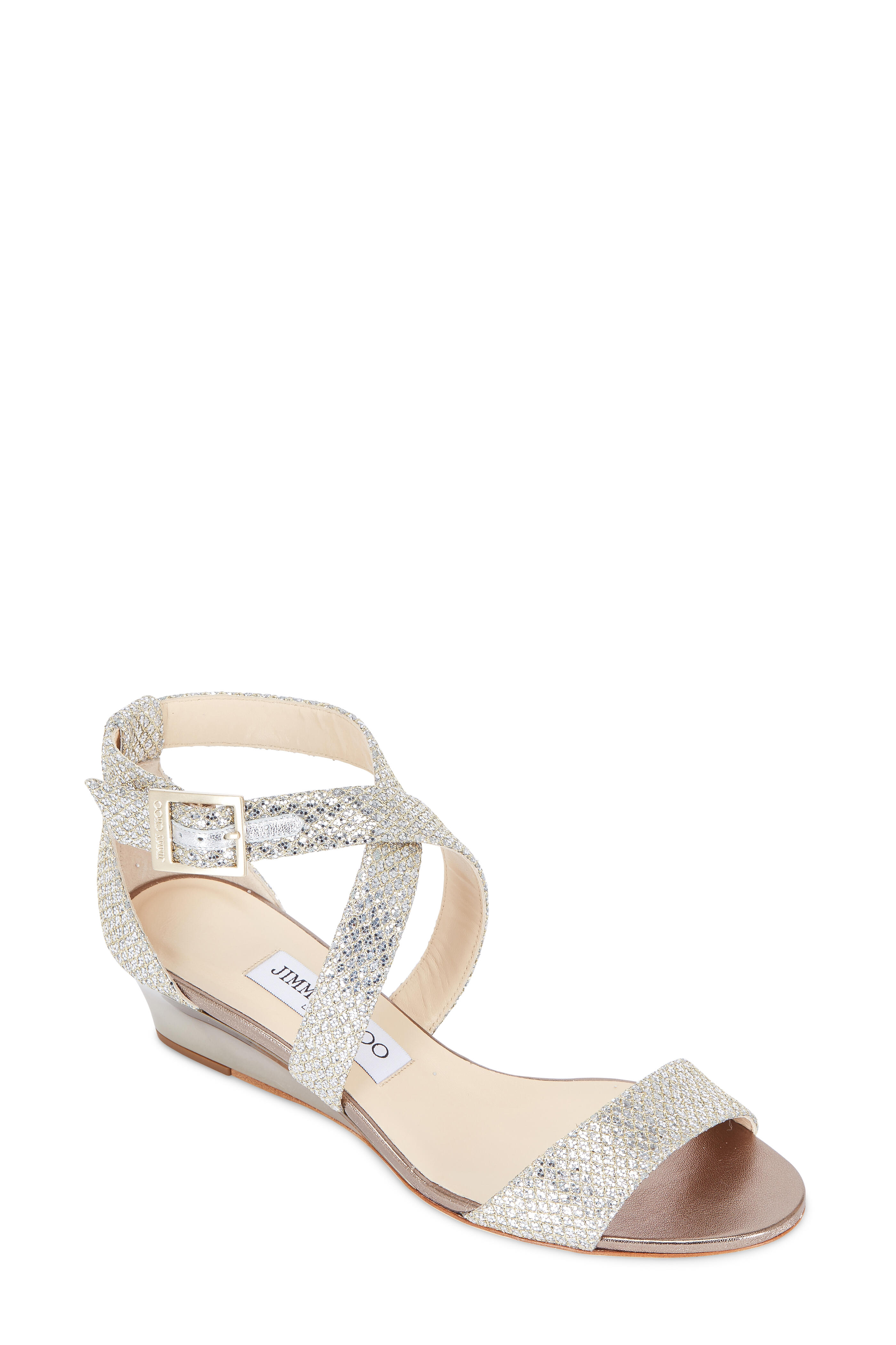 Jimmy Choo - Chiara Champagne Glitter Wedge Sandal, 35mm