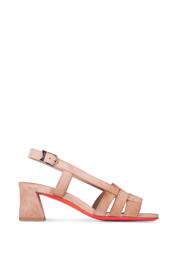 Santoni - Venere Beige Suede Block Heel Sandal, 50mm