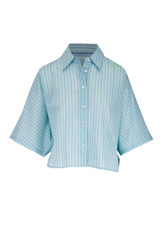 Agolde Merrin Blue & Green Stripe Button Up Shirt
