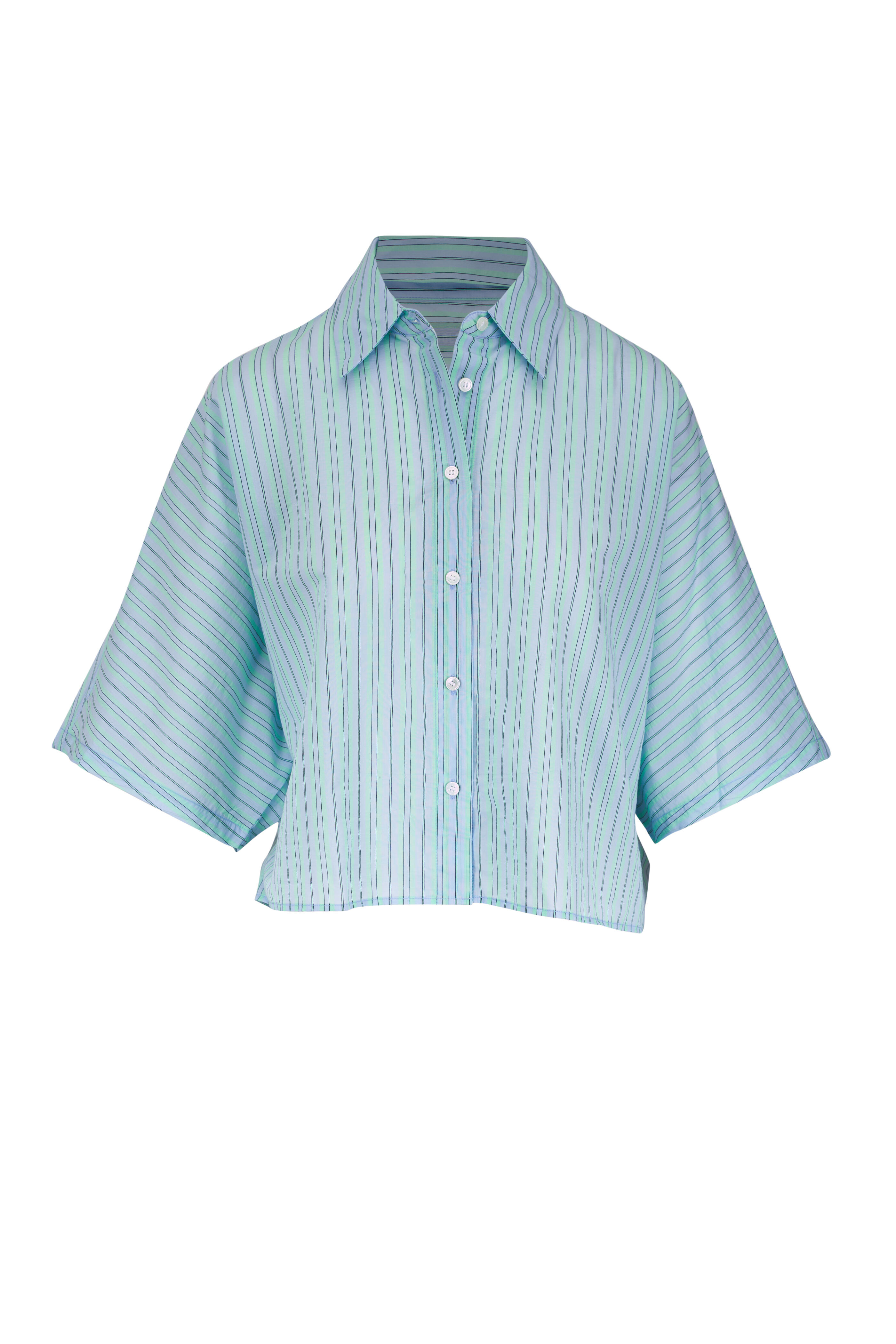 Agolde - Merrin Blue & Green Stripe Button Up Shirt