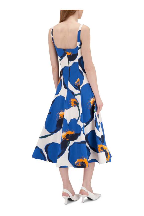 Carolina Herrera - Lupine Blue Multi Floral Bustier Midi Dress