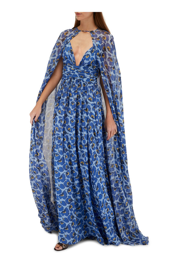 Carolina Herrera Floral Spaghetti Strap Gown With Cape 7191