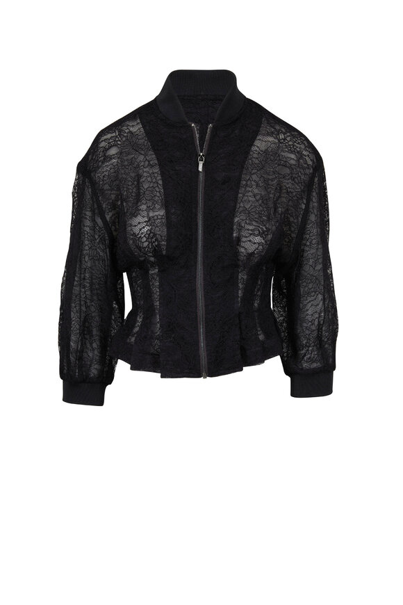 Cushnie - Black Lace Organza Bomber Jacket 