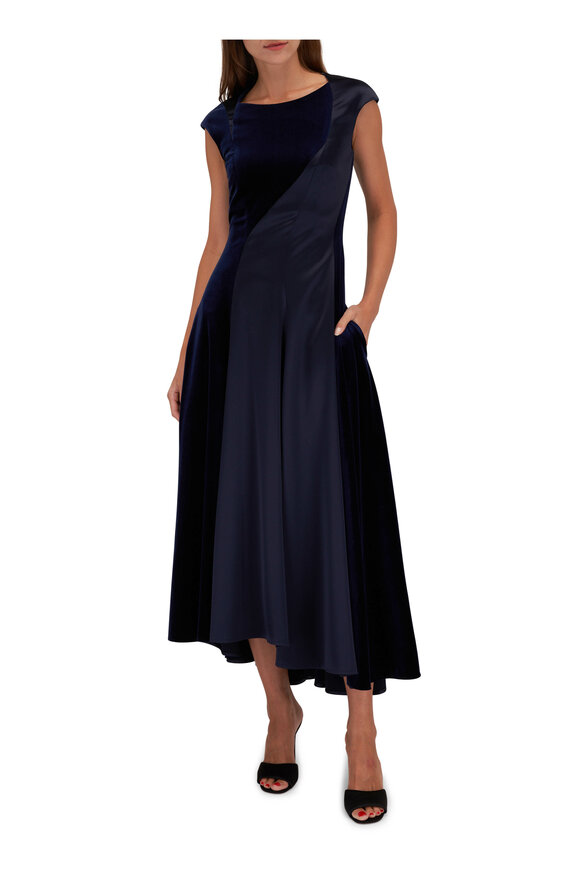 Talbot Runhof - Moonlight Velvet & Satin Midi Dress 