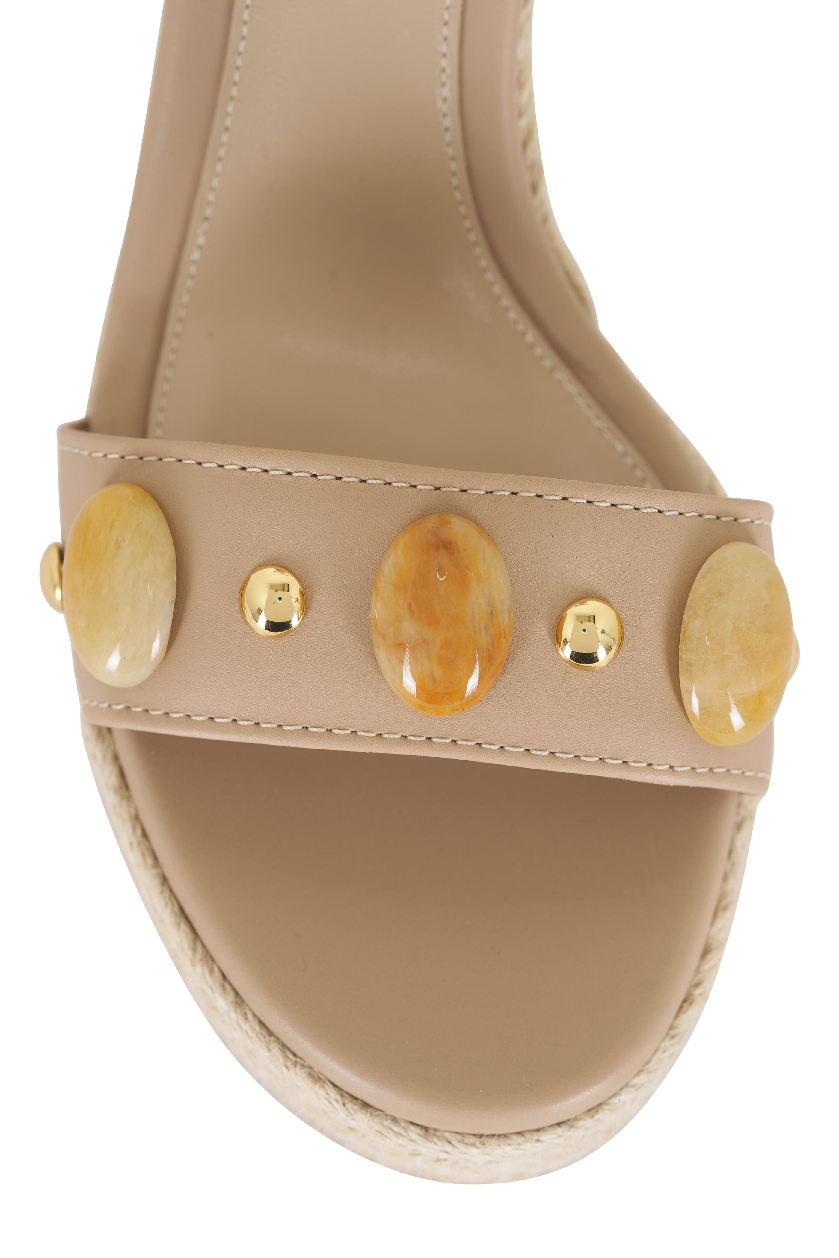 Gianvito Rossi - Sand Embellished Leather Espadrille Wedge, 70mm