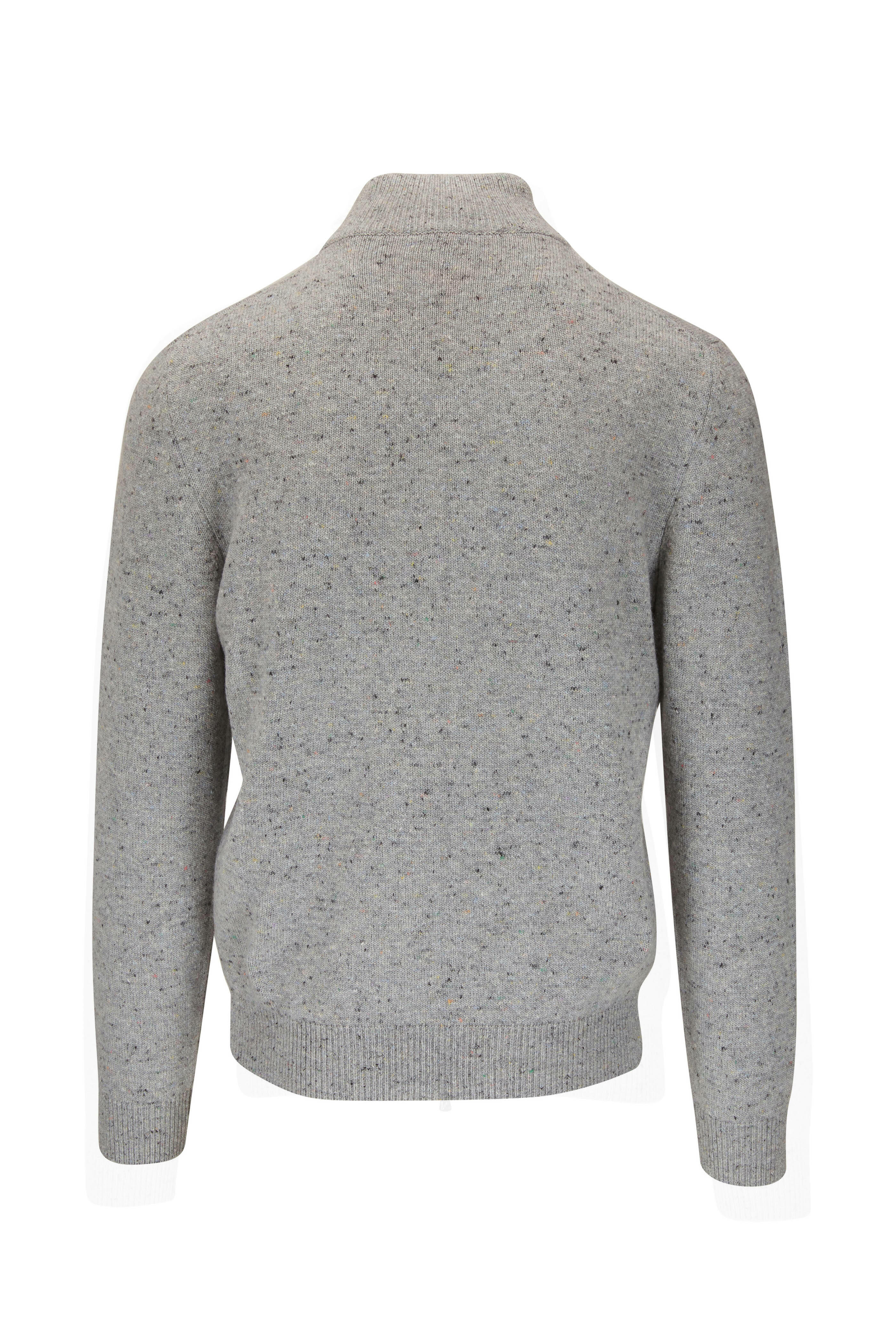 Isaia - Gray Stretch Cashmere Front Zip Cardigan