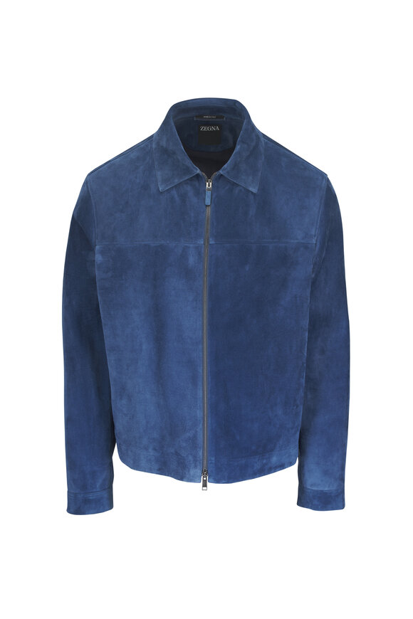 Zegna Light Blue Suede Blouson Jacket - view 1