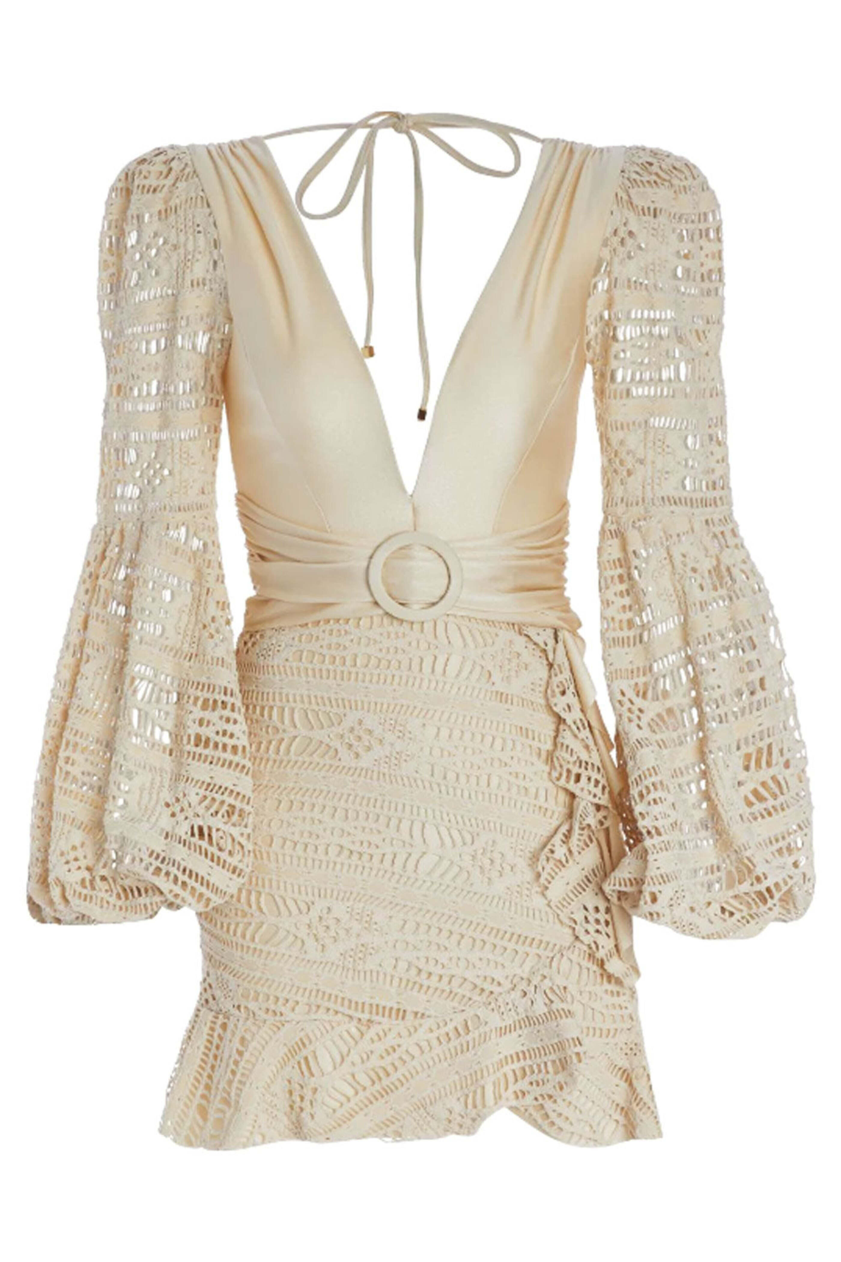 Patbo - Bone Crochet Plunge Mini Dress