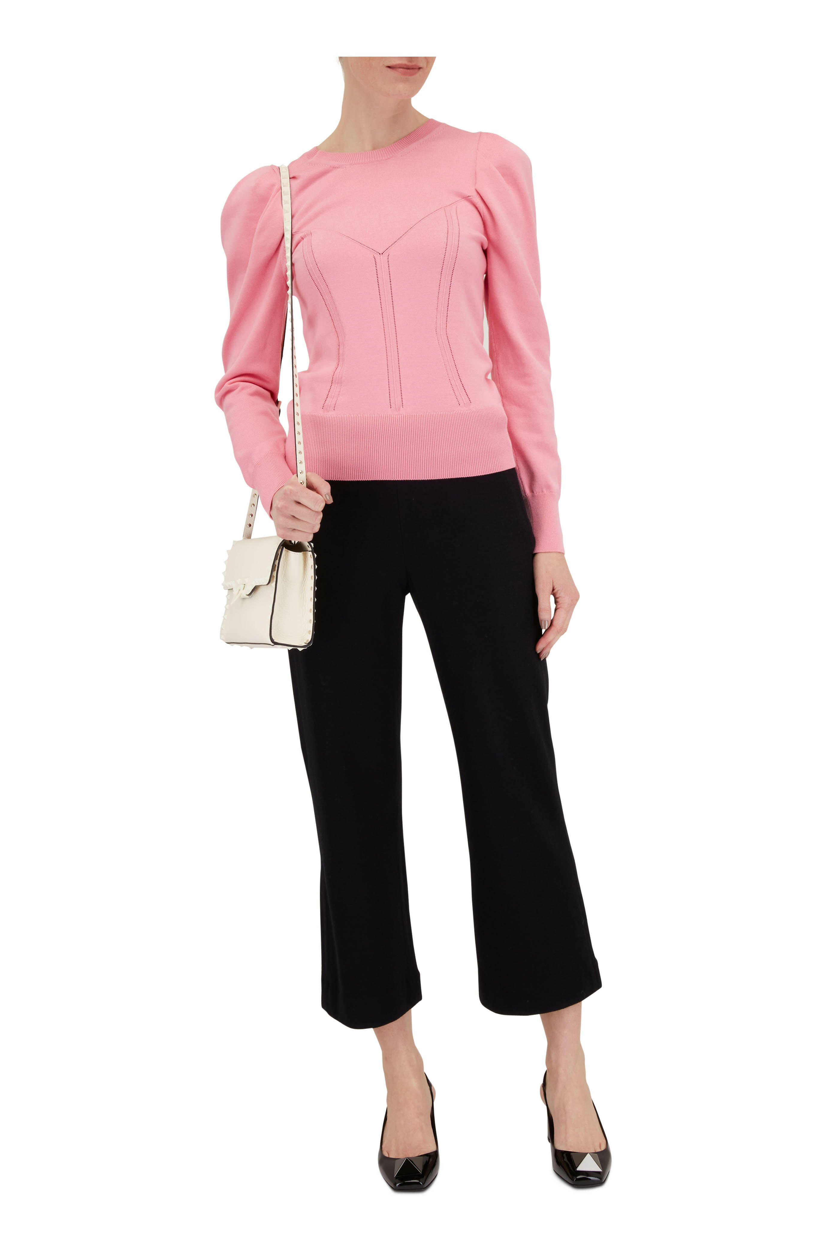 Carolina Herrera - Pink Puff Sleeve Corset Knit Top