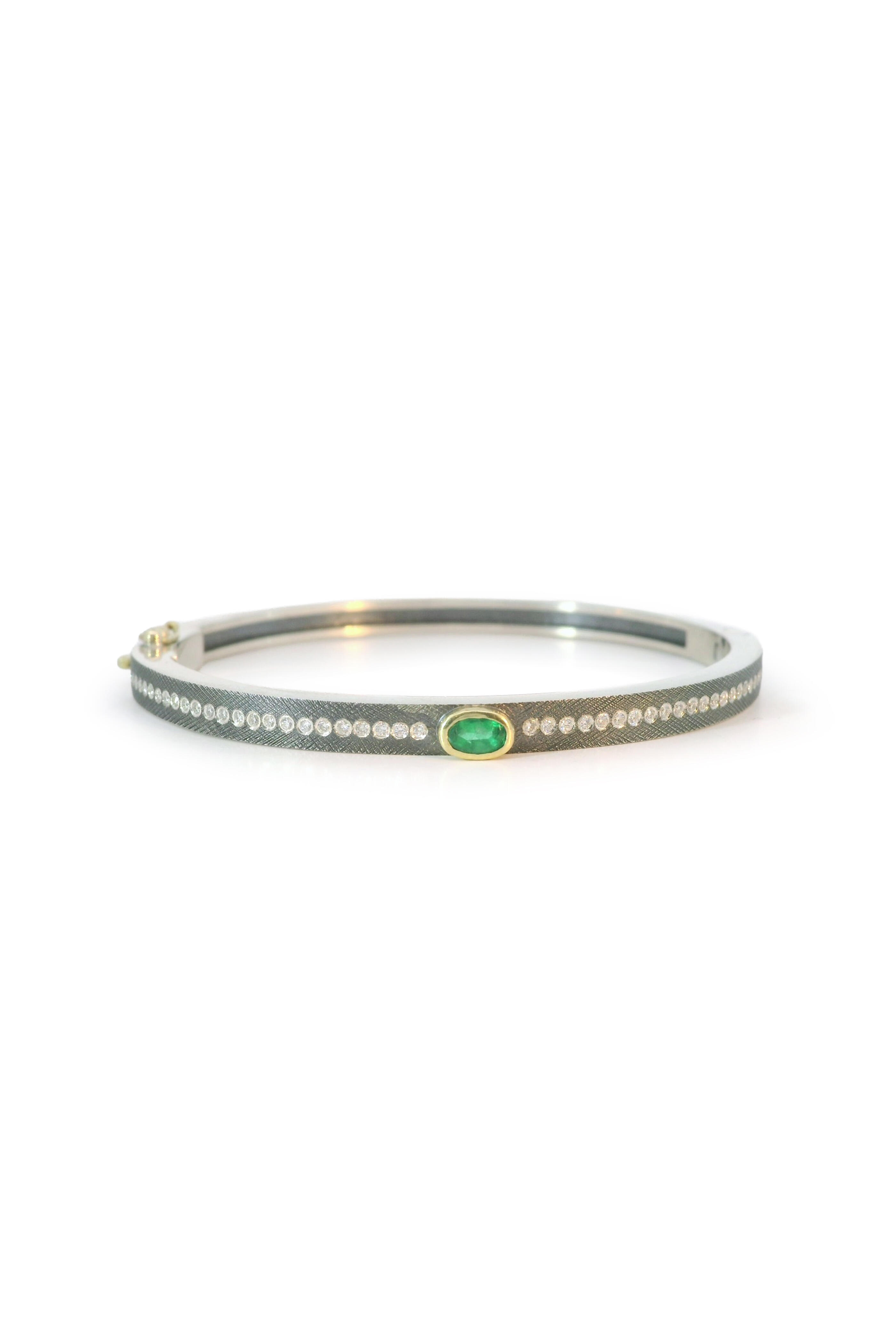 Rene Escobar - Junia Diamond & Emerald Bangle Bracelet