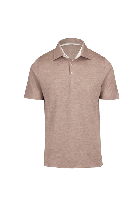 Cesare Attolini Taupe & Cream Cashmere Polo - view 1