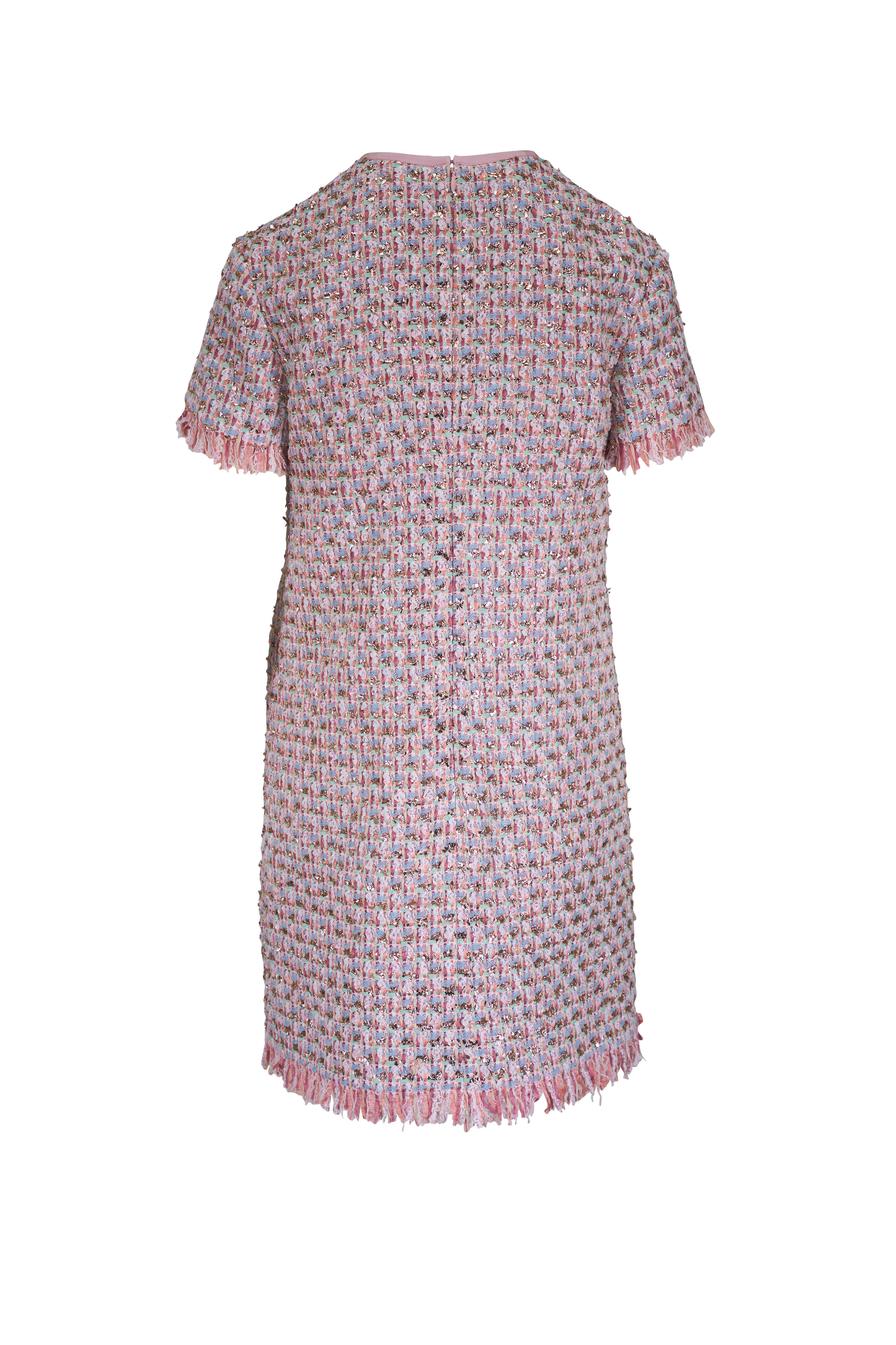 Valentino - Pink Embroidered Ribbon Tweed Mini Dress