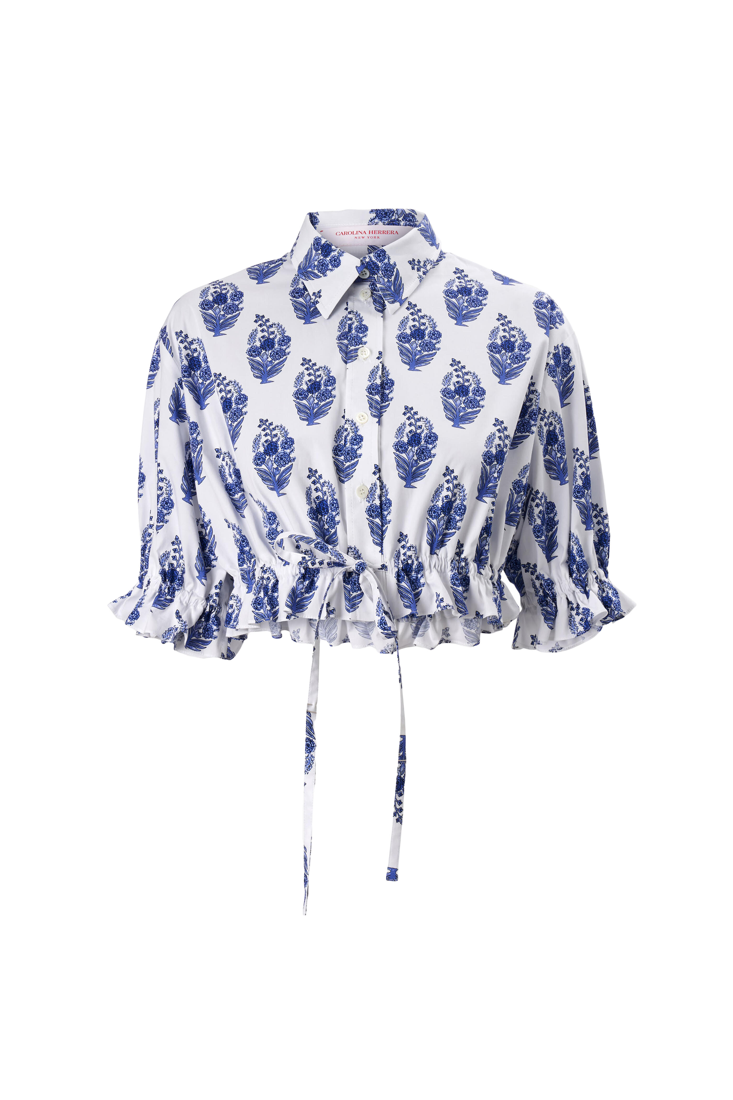 Carolina Herrera - White Multi Floral Block Print Cropped Shirt