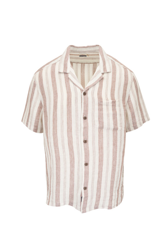 Faherty Brand Island Brown Stripe Palma Linen Shirt