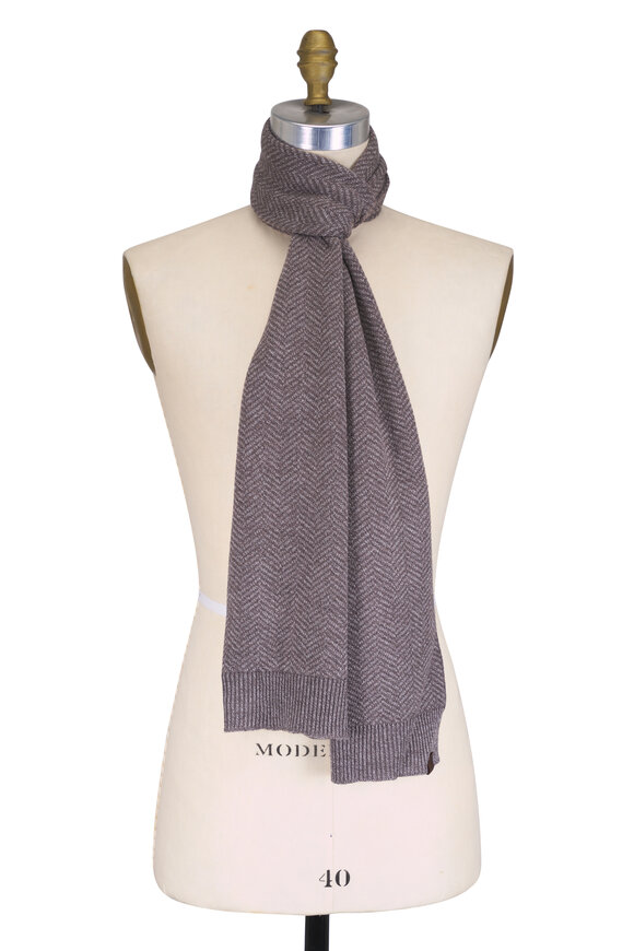 Maurizio Baldassari Beige Wool Herringbone Scarf