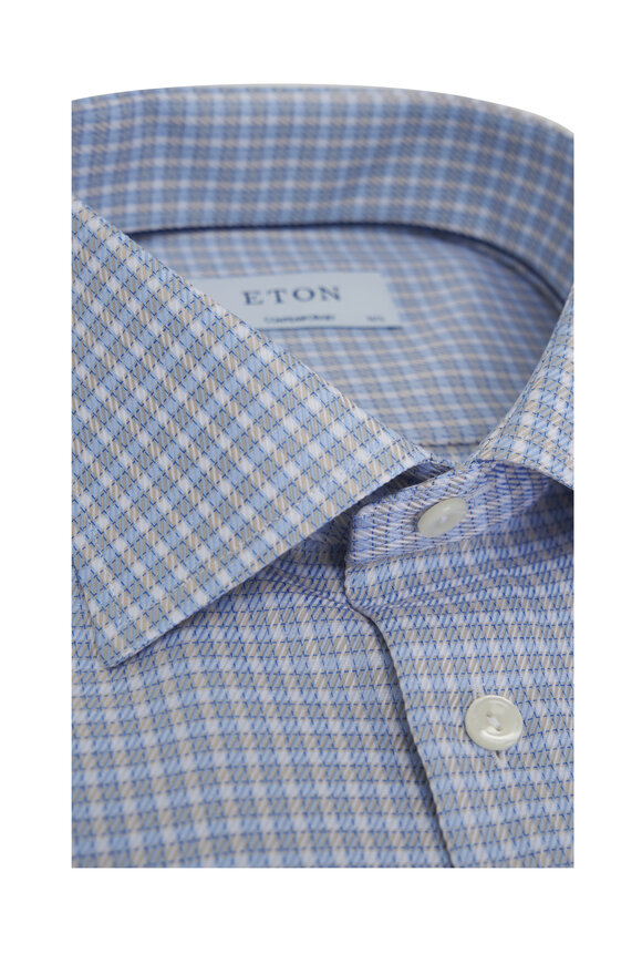 Eton - Blue & Beige Check Contemporary Fit Dress Shirt 