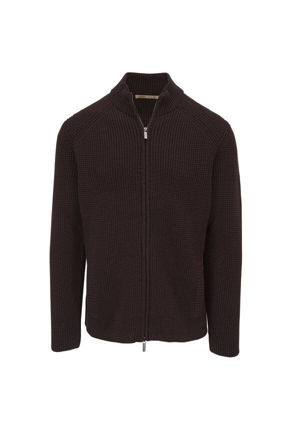 Maurizio Baldassari Brenta Dark Brown Wool Full Zip Sweater