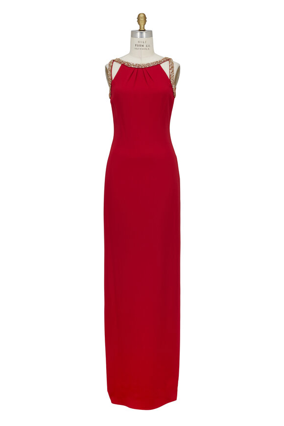 Jenny Packham - Berry Red Embellished Strap Gown