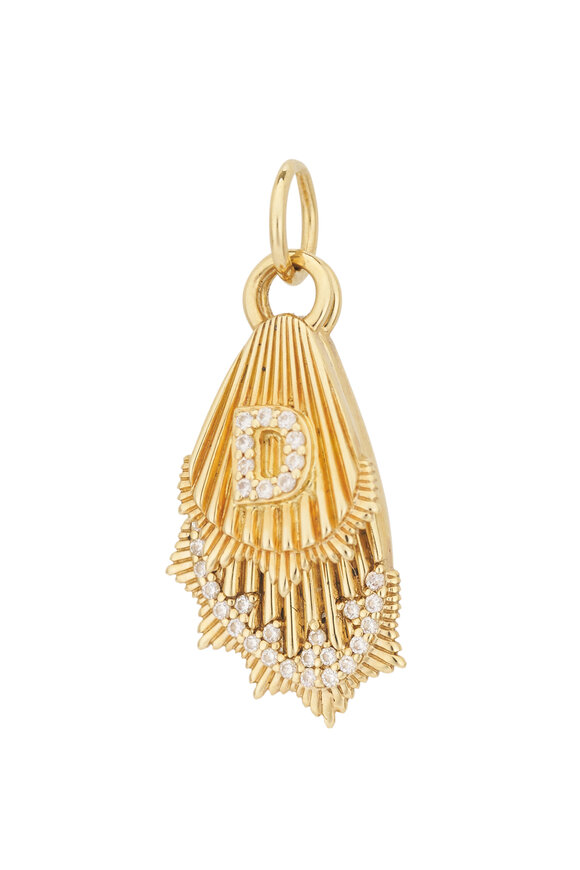 Foundrae 18k Yellow Gold Diamond Initial "D" Butterfly Wing - view 1