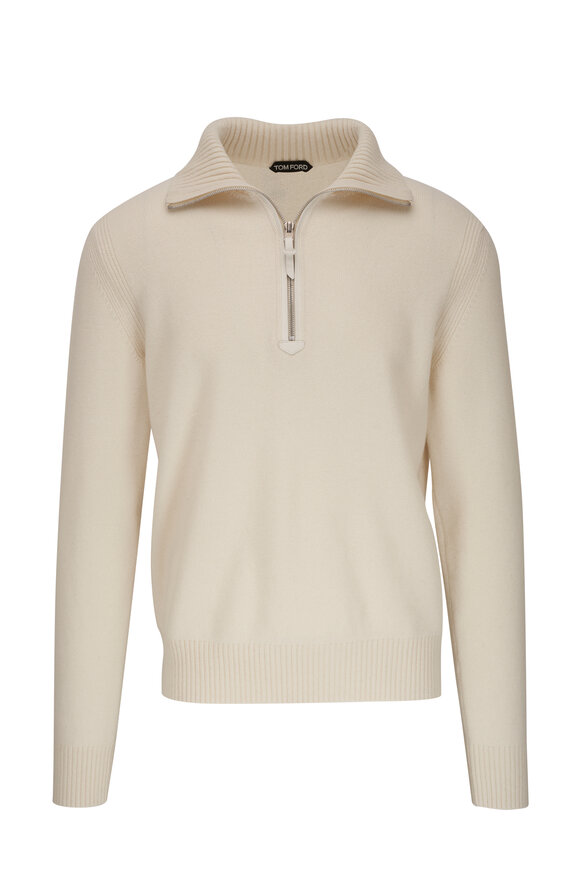 Tom Ford - Ivory Wool Blend Quarter Zip Pullover