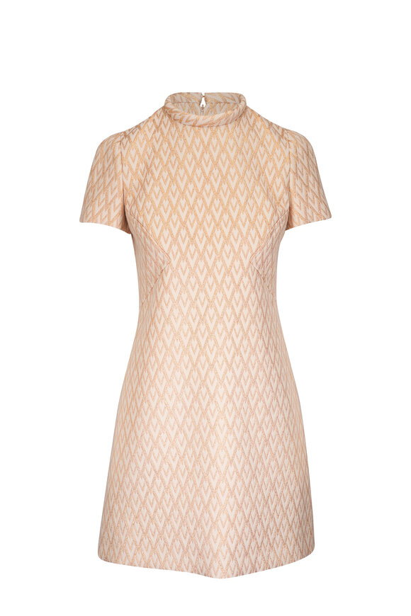 Valentino Mossi Biscuit & Gold Toute la V Jacquard Dress