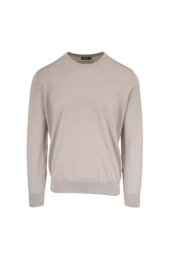 Zegna Taupe Cashmere & Silk Crewneck Sweater - view 1