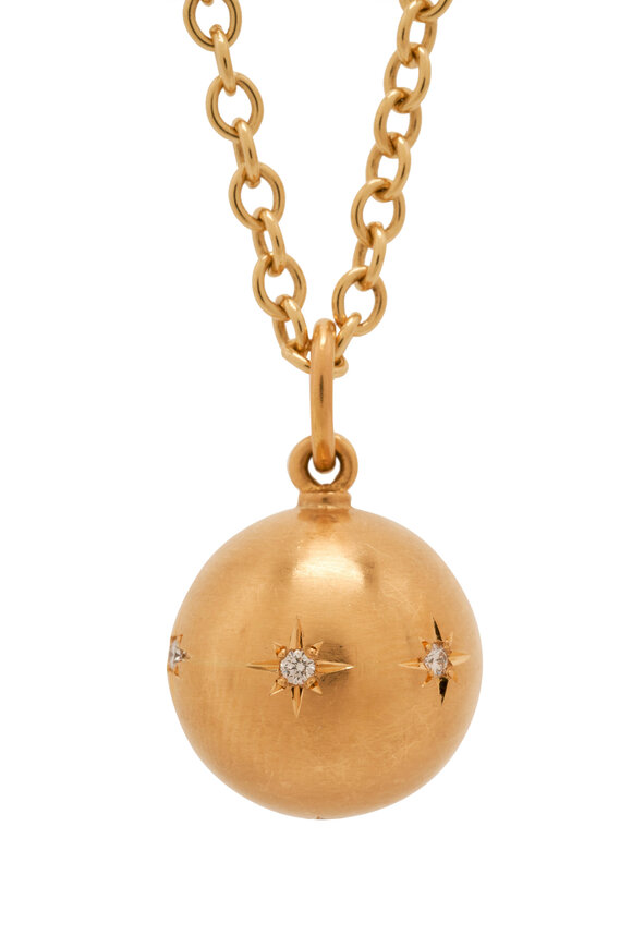 Caroline Ellen - Yellow Gold Star Set Diamond Ball Pendant Necklace