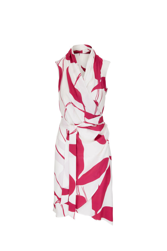 Kiton - Fuschia & White Sleeveless Wrap Dress