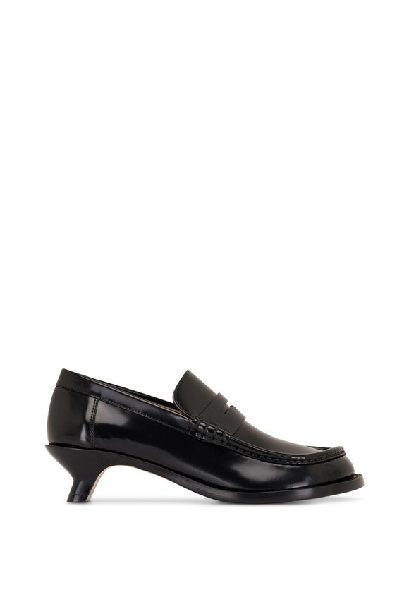 Loewe - Campo Black Leather Kitten Heel Loafer, 40mm