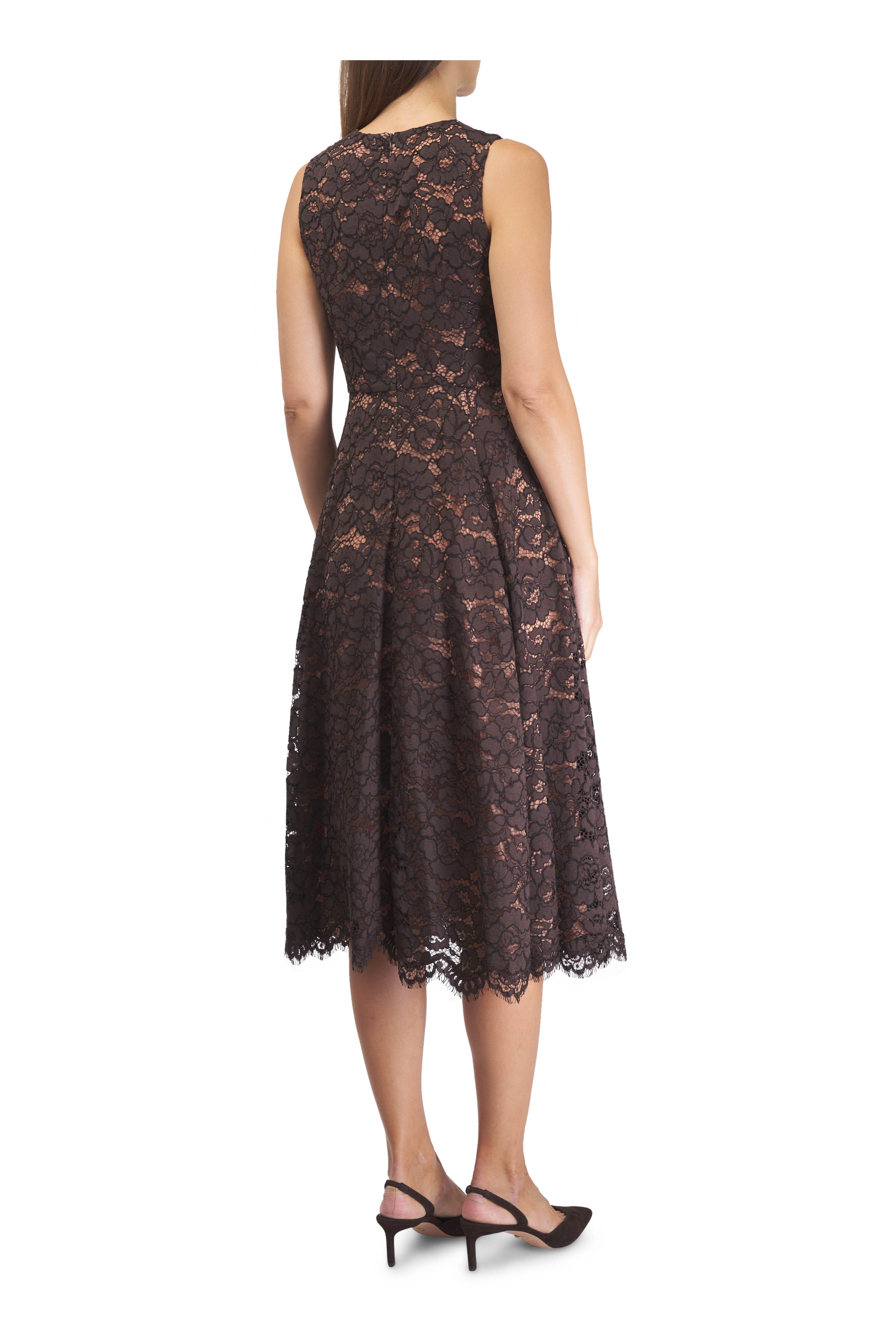 Michael Kors Collection - Dance Floral Lace Chocolate Midi Dress