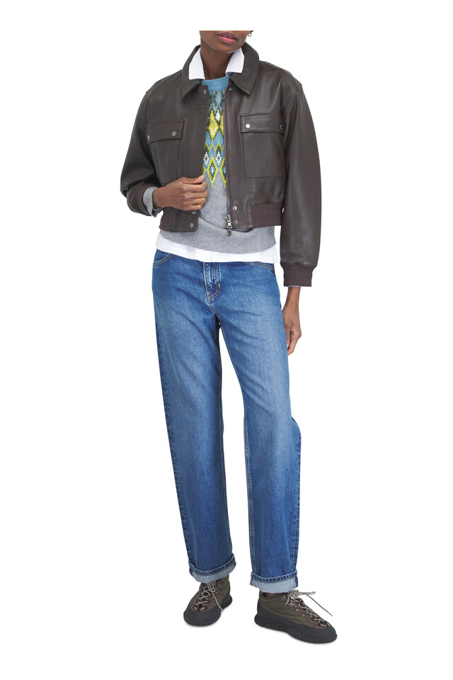 Designer outfit featuring Clotilde Brunette Leather Jacket, Tyre Forest Green Sneaker and 2 other pieces