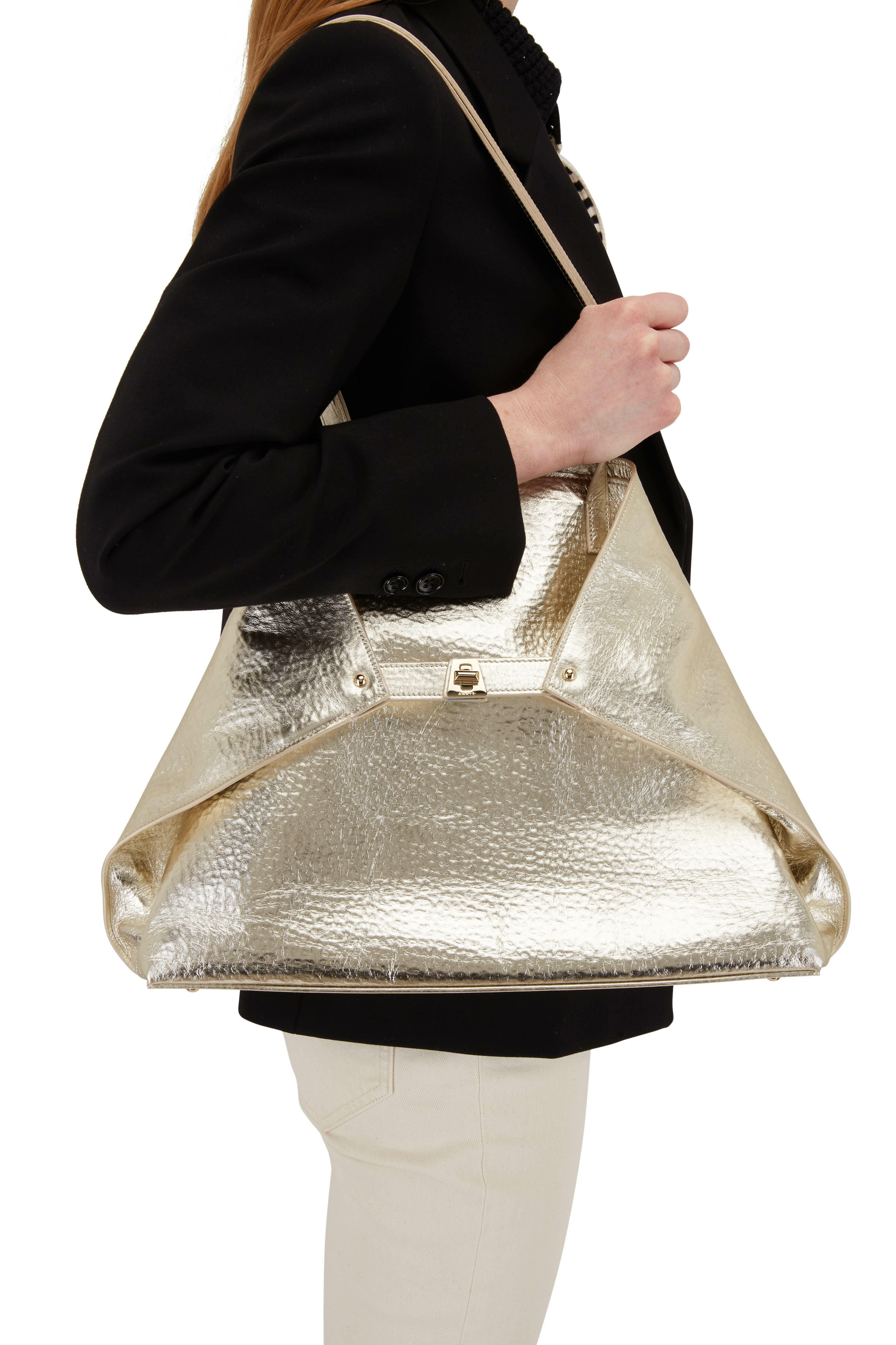 Akris - Ai Stucco Metallic Leather Medium Shoulder Bag