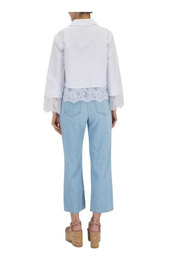 L'Agence - Levo White Cotton Lace Trim Shirt