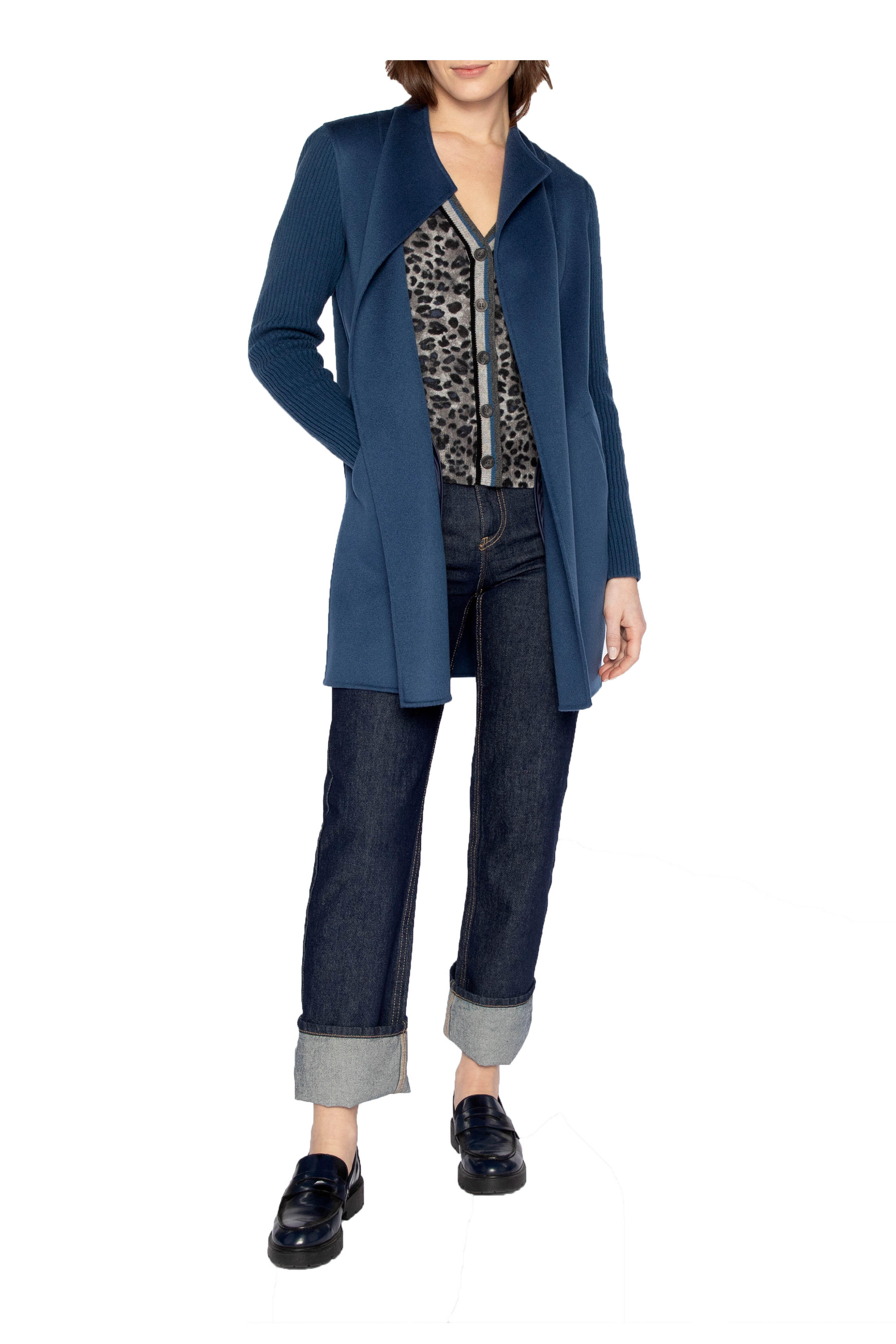 Kinross - Sapphire Wool & Cashmere Ribbed Sleeve Jacket