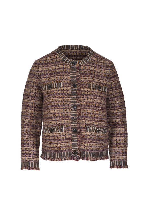 Veronica Beard Sariyah Striped Burgundy Knit Jacket - view 1