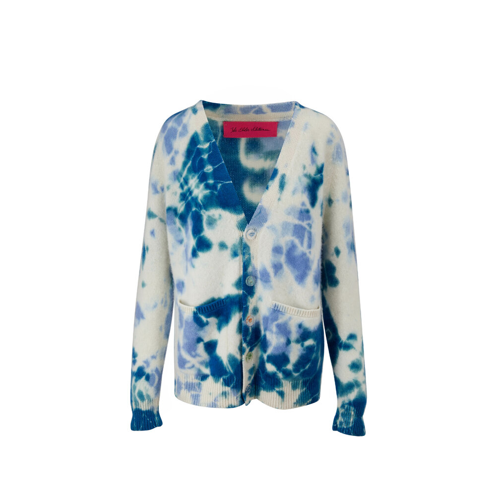 The Elder Statesman - Blue & Ivory Heavy Cashmere Tie Dye Cardigan