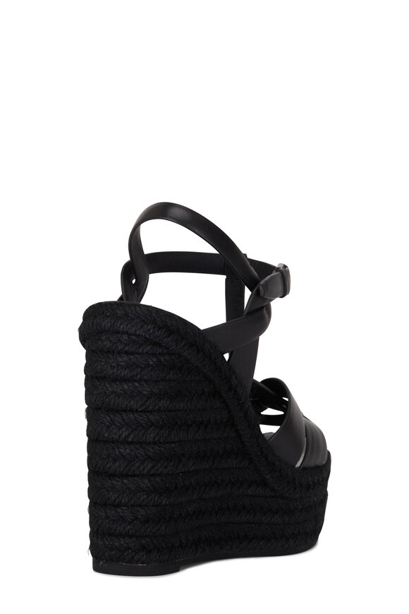 Saint Laurent - Tribute Black Leather Espadrille Wedge, 95mm