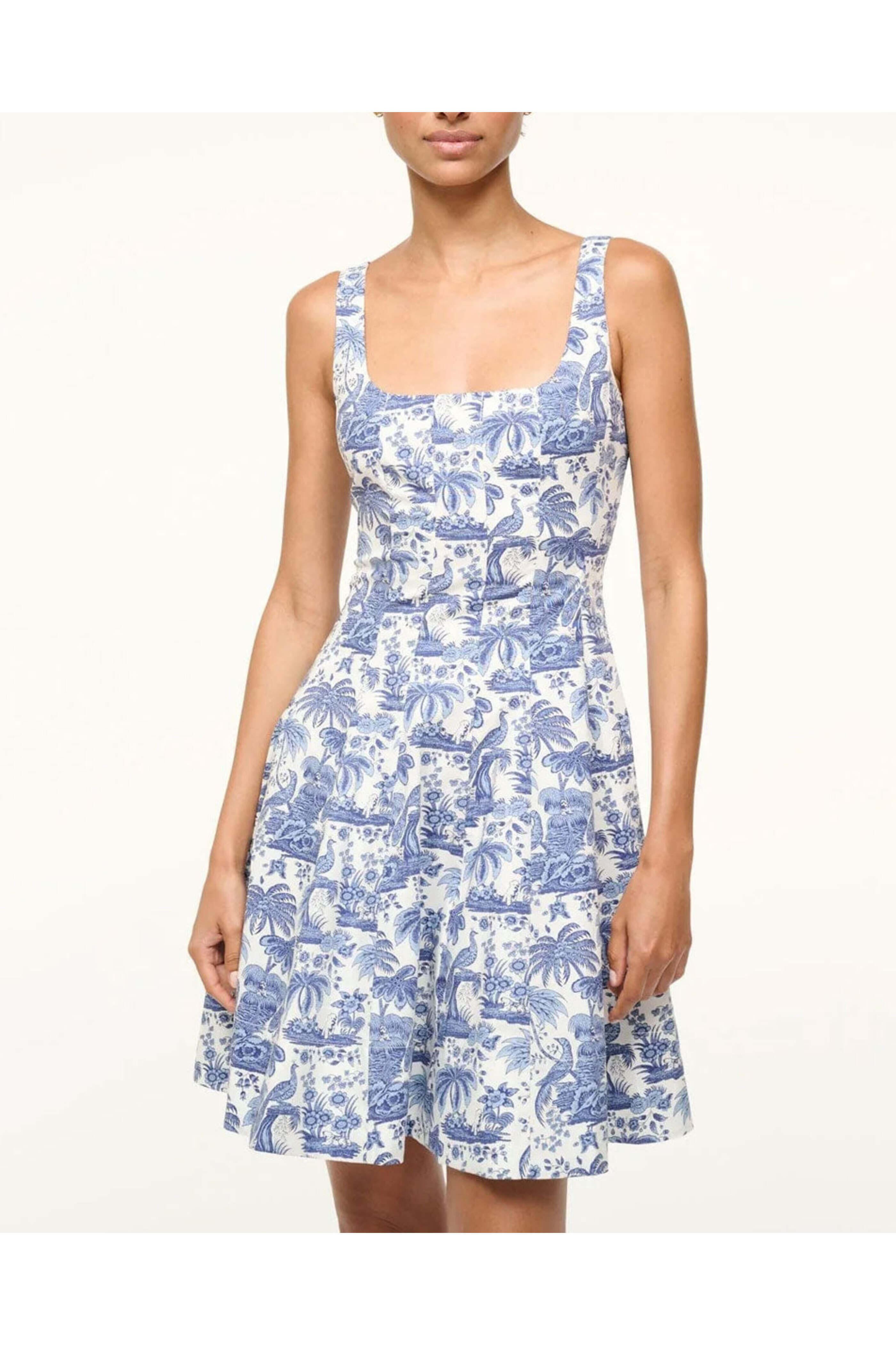 Staud - Blue Toile Mini Wells Dress