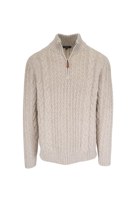 Kinross Sand Cable Knit Quarter Zip Sweater - view 1