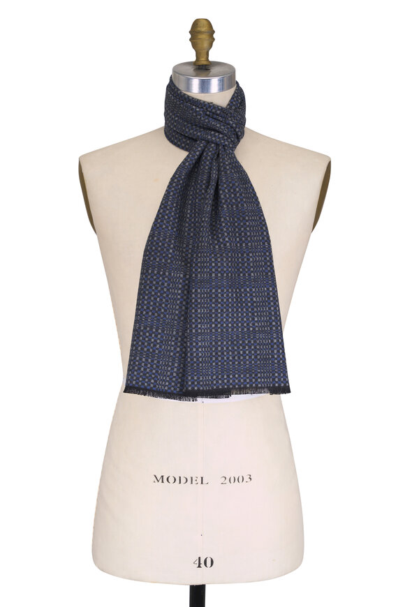 Chelsey Imports Light Blue Check Silk Scarf - view 1