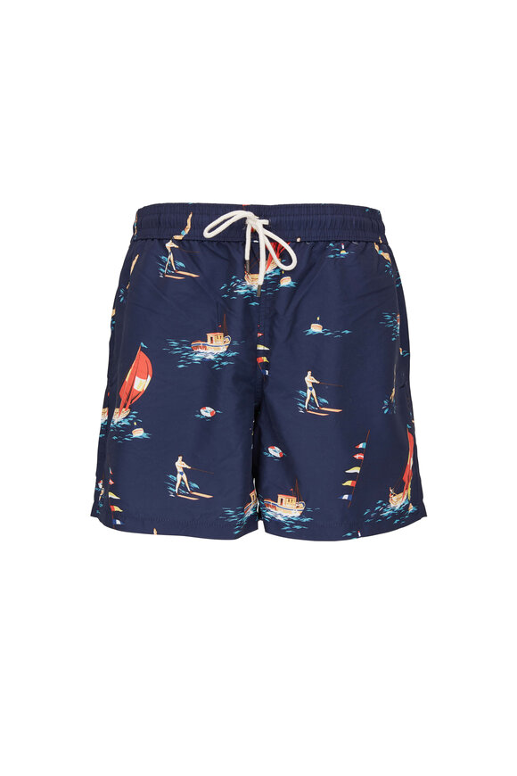 Polo Ralph Lauren - Navy Blue Travel Print Swim Trunks