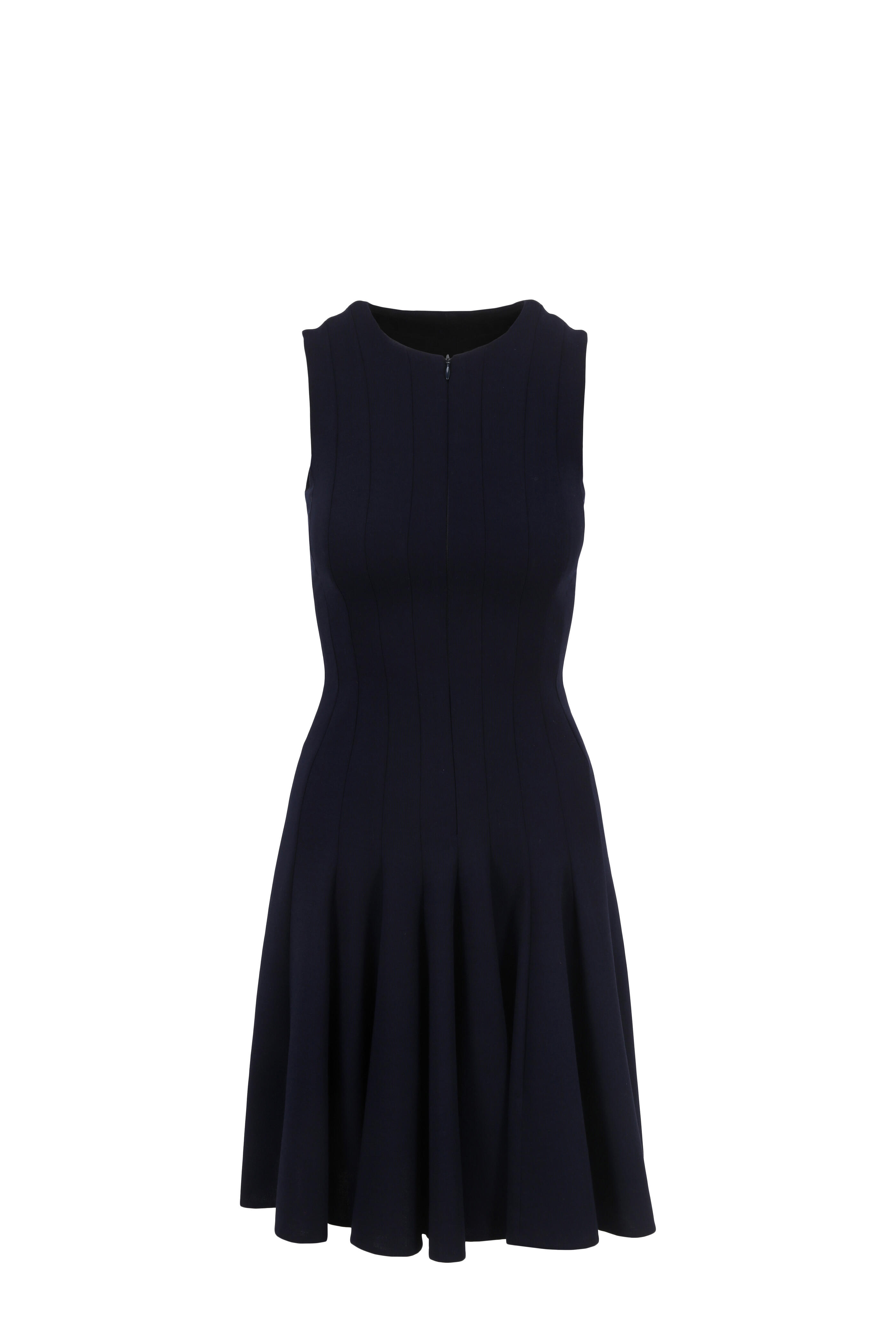 Akris - Navy Blue Wool Front Zip Fit & Flare Dress