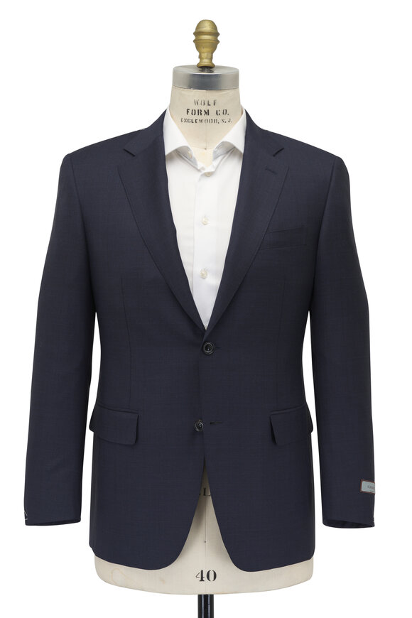 Canali - Navy Tonal Plaid Wool Suit