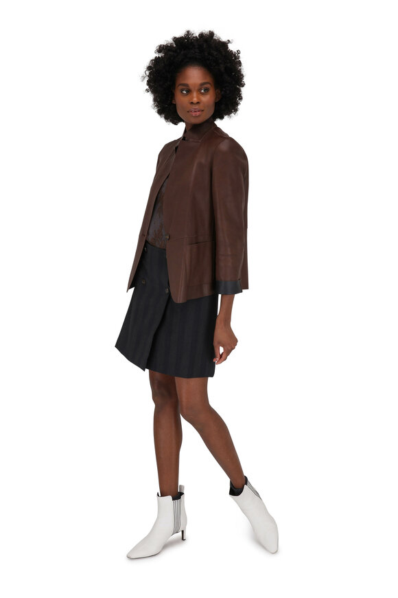Brunello Cucinelli - Anthracite Wool Tonal Vertical Striped Skirt
