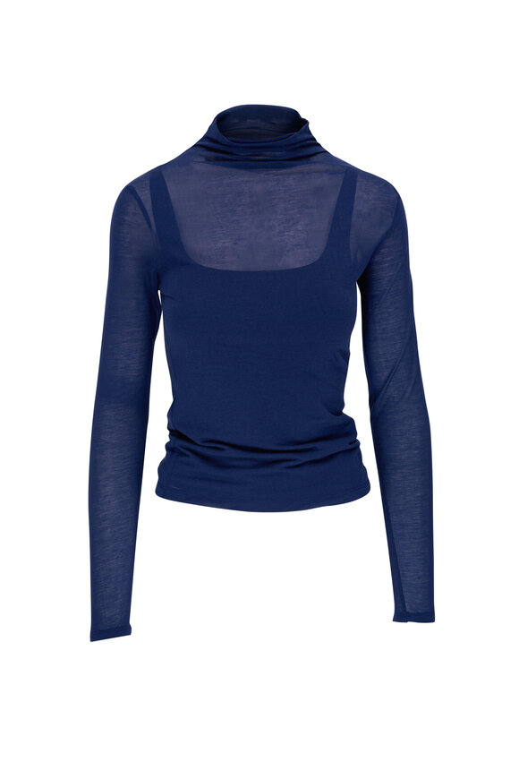 Vince - Blue Sheer Turtleneck Top 