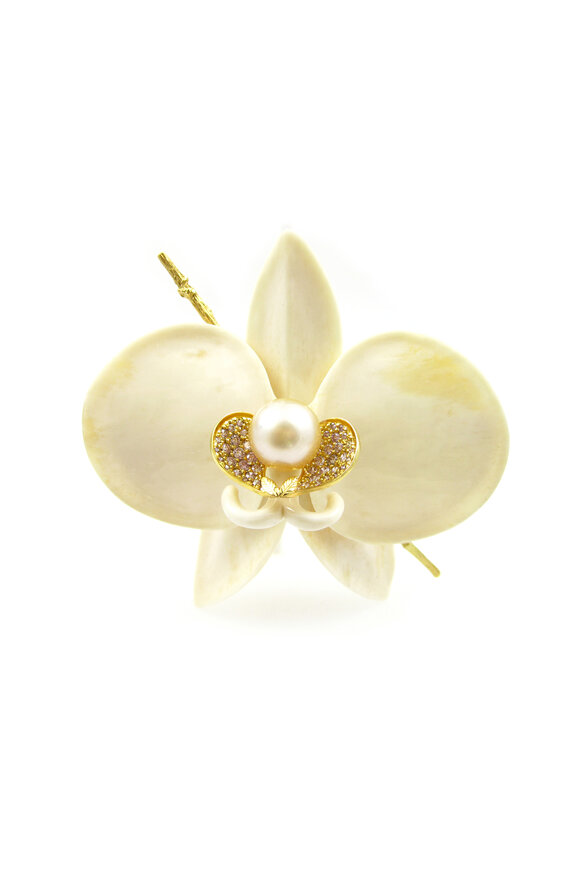 K. Brunini Jewels Diamond & Pearl Orchid Pin